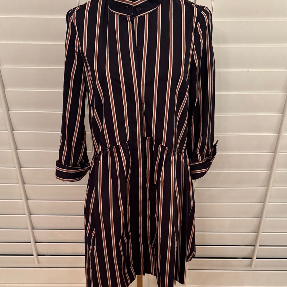 Tuckernuck Navy and Brown Striped Long Sleeve Royal Shirt Dress